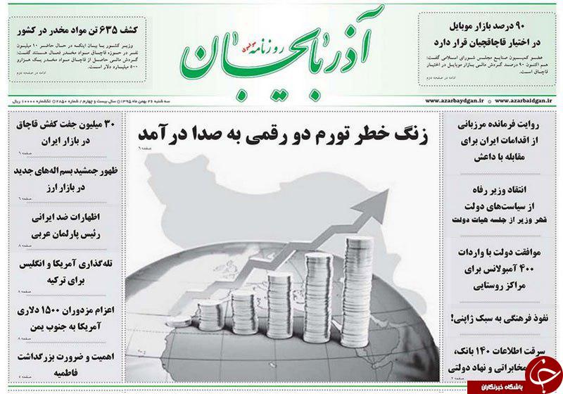 صفحه نخست روزنامه استان&zwnj;آذربایجان شرقی سه شنبه 26 بهمن ماه