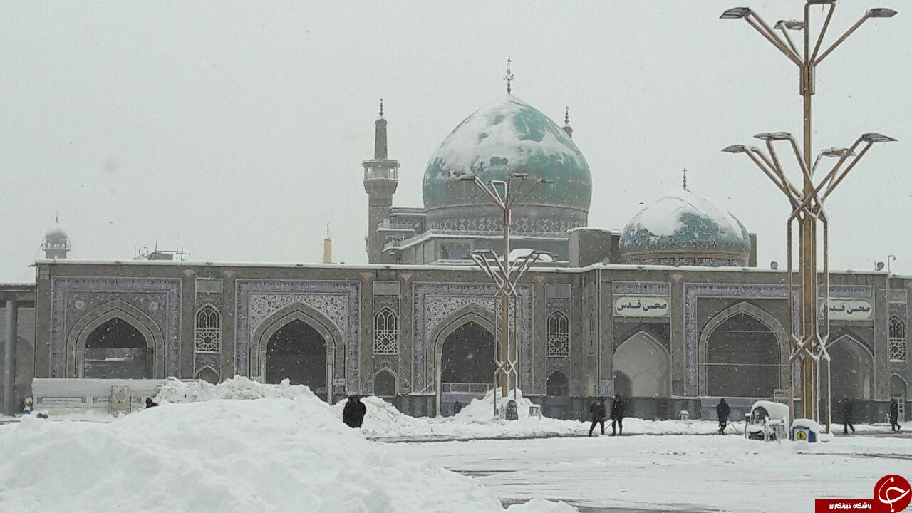 حرم مطهر امام رضا(ع) در زیر بارش برف + تصاویر