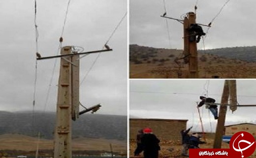 افتادن ۳تیر چراغ برق بر اثر طوفان در میرجاوه