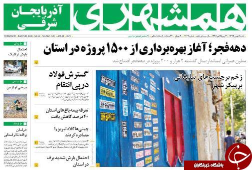 صفحه نخست روزنامه استان&zwnj;آذربایجان شرقی شنبه 9 بهمن ماه