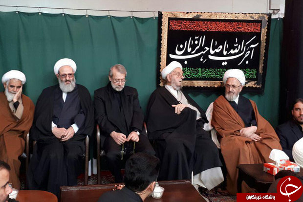 حضور لاریجانی در مراسم عزاداری بیوت مراجع تقلید