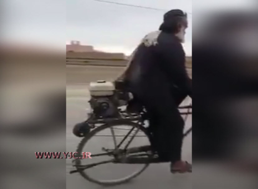 پیرمردی که دوچرخه اش را تبدیل به موتورکرد +فیلم