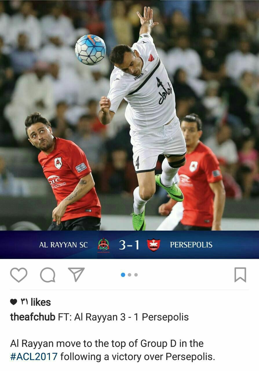 بازتاب اینستاگرامی کنفدراسیون فوتبال آسیا به برد الریان مقابل پرسپولیس