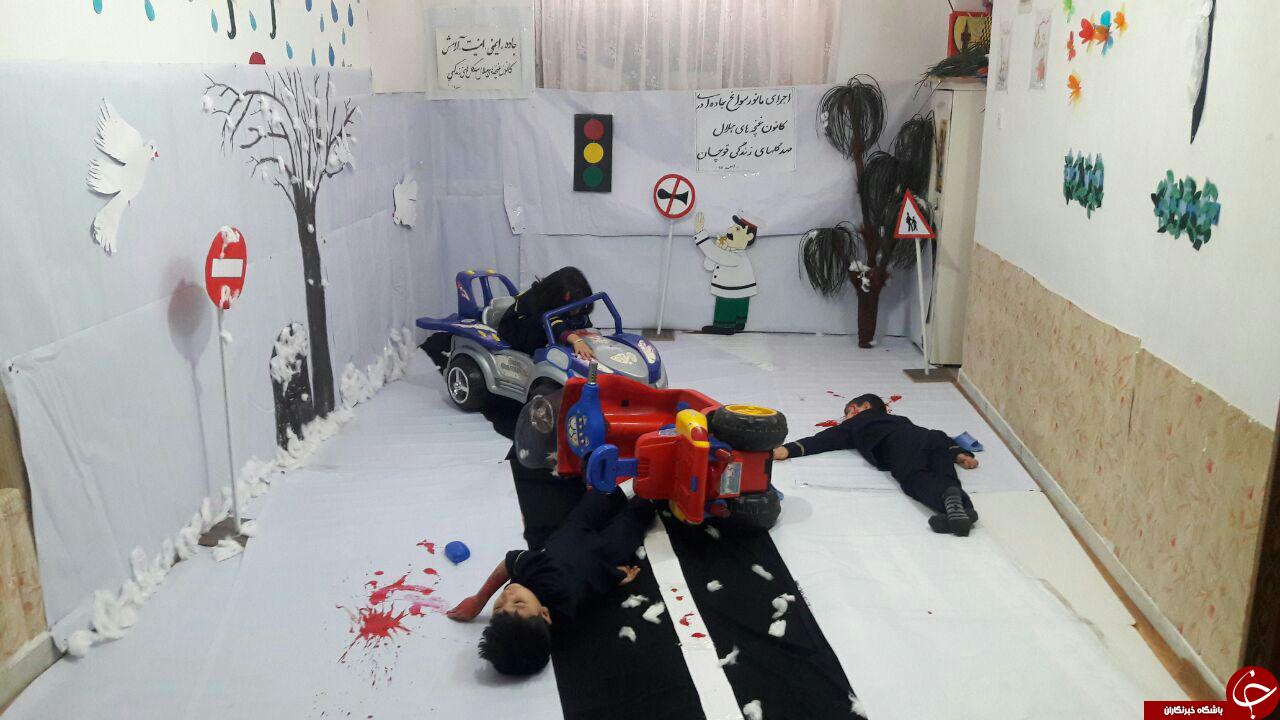 مانور حوادث جاده ای غنچه های مهد گلهای زندگی در قوچان+تصاویر