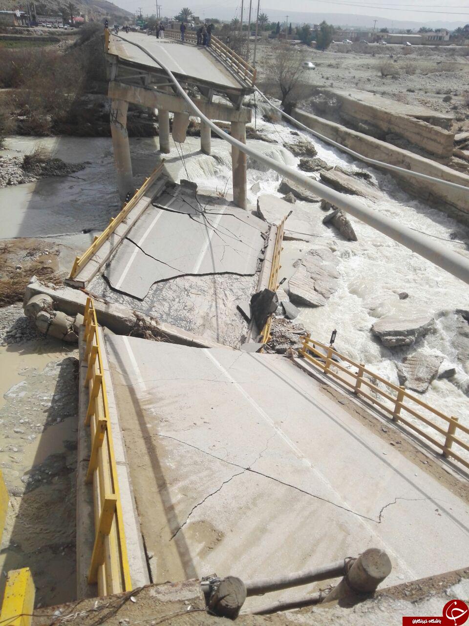 خسارت بر جای مانده از پل بالاده کازرون + تصاویر