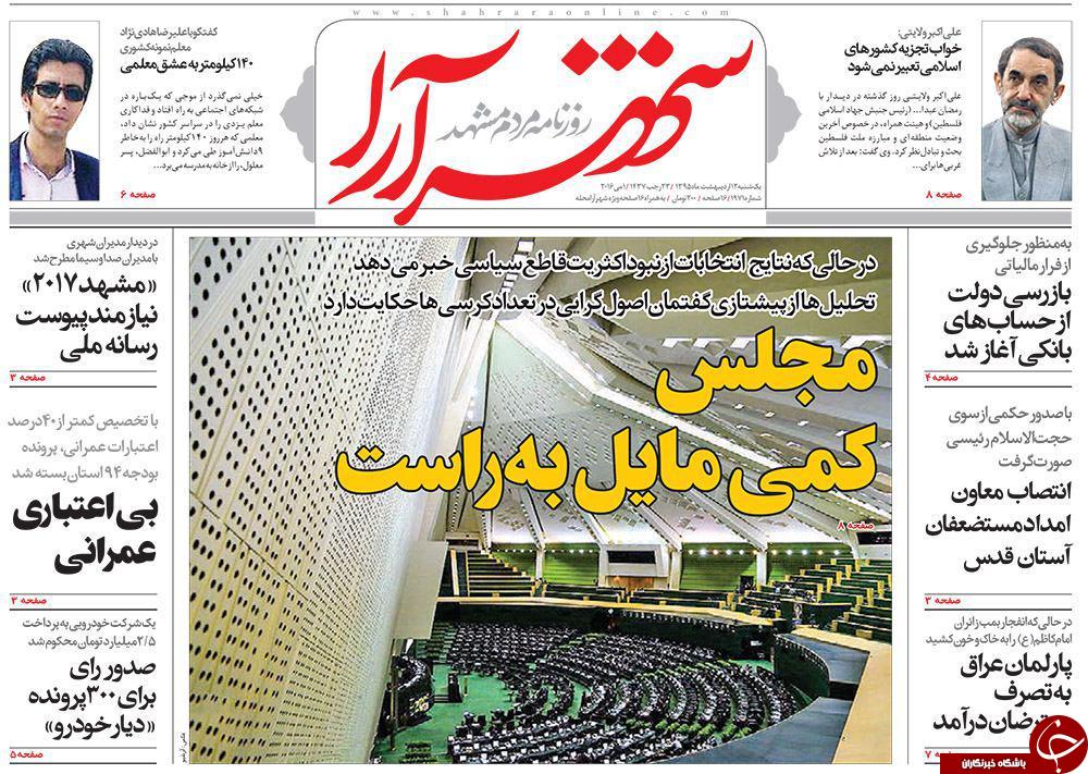 صفحه نخست روزنامه های خراسان رضوی یکشنبه 12 فروردین