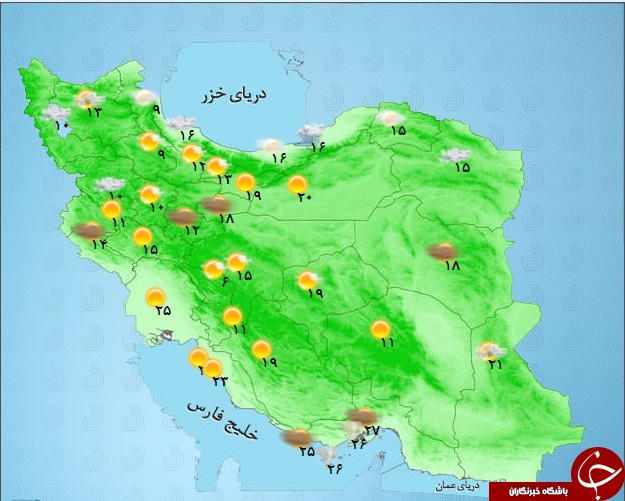 اطلاع از وضع هوای استان ها در یک نگاه + تصویر