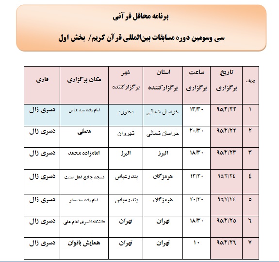 برنامه محافل قرآنی در سی و سومین دوره مسابقات بین المللی قرآن کریم