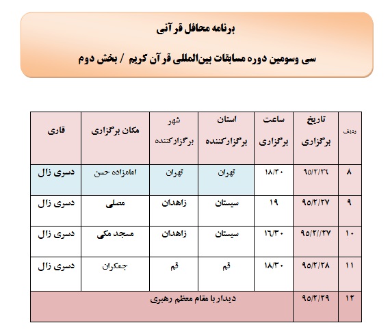 برنامه محافل قرآنی در سی و سومین دوره مسابقات بین المللی قرآن کریم