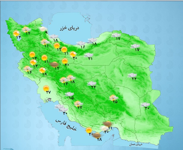 اطلاع از وضع هوای استان‌ها در یک نگاه، ۲۱ اردیبهشت ۹۵ + تصویر