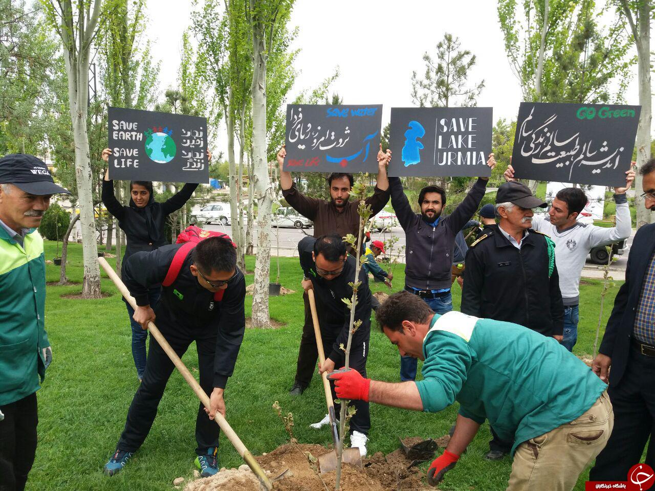 کاشت درخت توسط دوچرخه سواران تور بین المللی آذربایجان