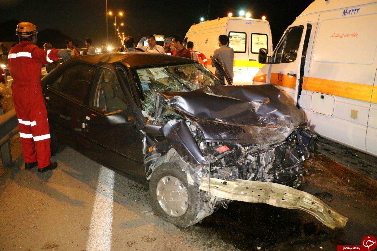 برخورد دو خودرو پژو در بزرگراه باغچه - ملک آباد مشهد+ تصویر