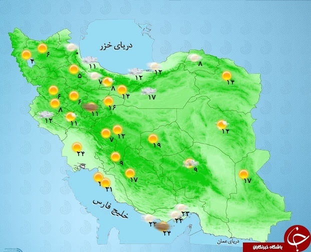 اطلاع از وضع هوای استان ها در یک نگاه + تصویر