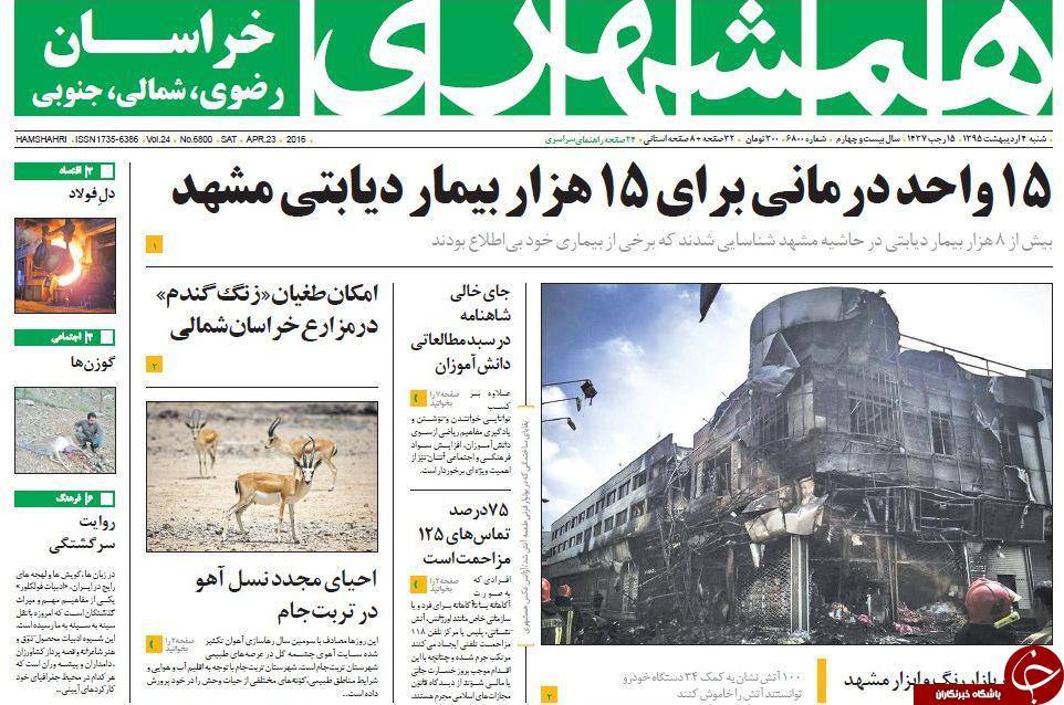 صفحه نخست روزنامه های خراسان رضوی شنبه 4 فروردین