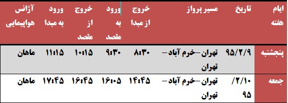 برنامه پروازی پایان هفته فرودگاه خرم آباد