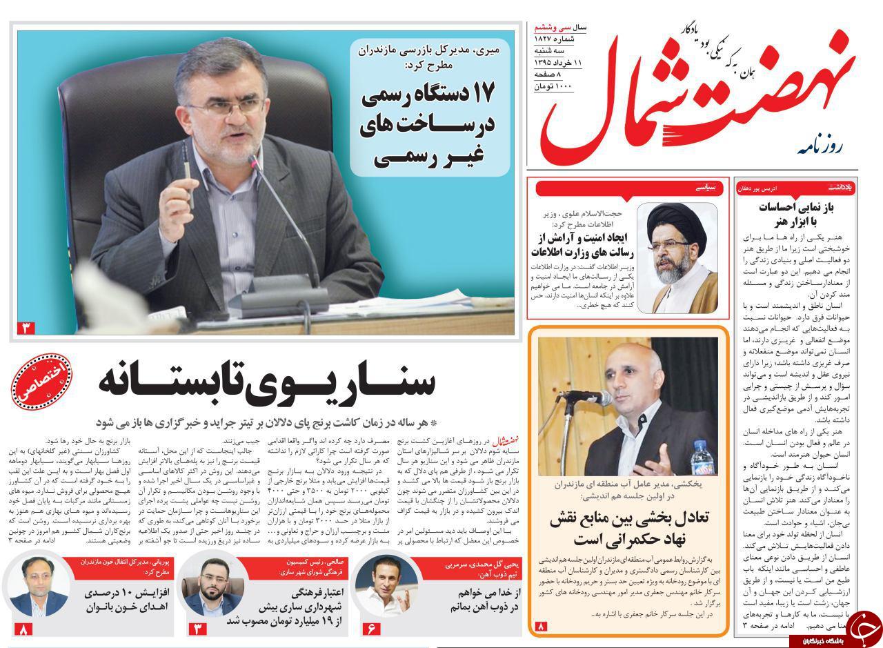 صفحه نخست روزنامه های استان&zwnj; سه شنبه 11 خرداد ماه