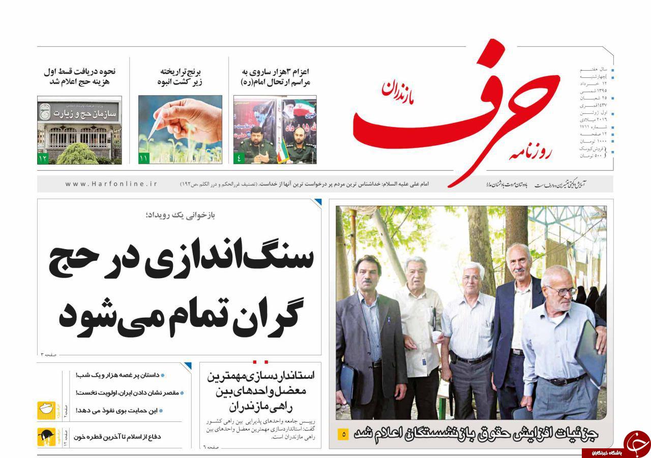 صفحه نخست روزنامه های استان&zwnj; چهارشنبه 12 خرداد ماه