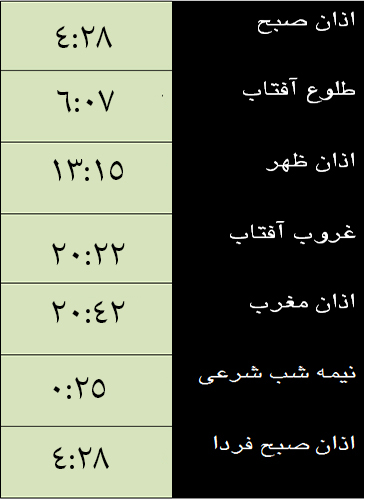 اوقات شرعی 13/3/95 به وقت خرم آباد