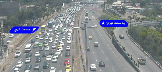 ترافيك در محورهای كرج-چالوس و هراز/ حج تردد&zwnj;ها در باند شمالی آزادراه كرج-قزوين افزایش یافت