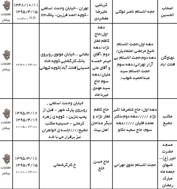 ماه رمضان هیئت کجا برویم؟ + جدول