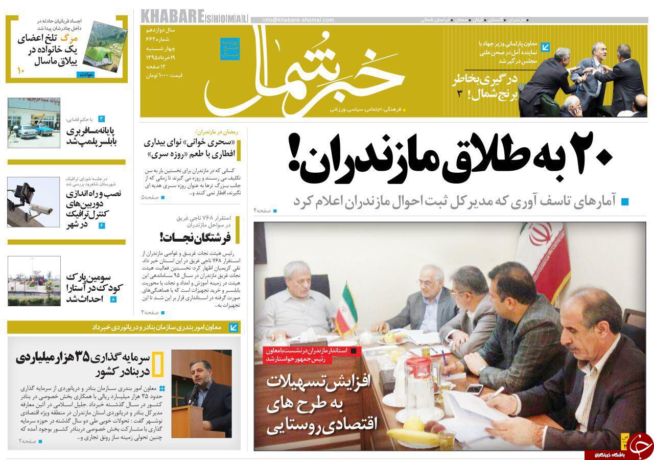 صفحه نخست روزنامه های استان&zwnj; چهارشنبه 19 خرداد ماه