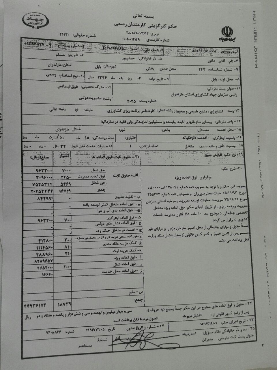 رئیس جهاد کشاورزی و شفاف سازی حقوق + تصویر