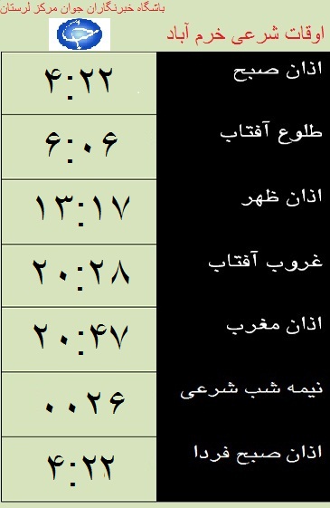 اوقات شرعی 25 خرداد به افق خرم آباد