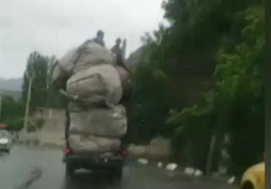حمل بار به صورت خطرناک در جاده چالوس + فیلم