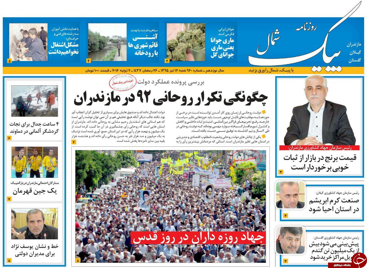 صفحه نخست روزنامه های استان&zwnj; شنبه 12 تیر ماه