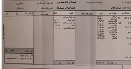 شهردار تبریز فیش حقوقی خود را منتشر کرد+تصاویر