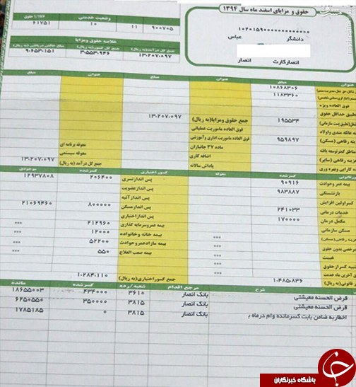 عکس/ فیش حقوقی شهید مدافع حرم