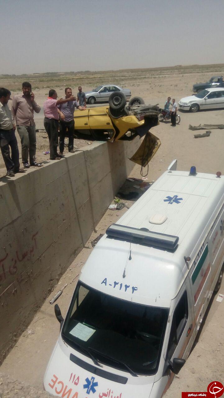 سرعت بالا، تاکسی سمند را واژگون کرد + تصاویر