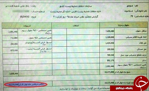 فیش حقوقی محیط&zwnj;بان شهید /تصویر