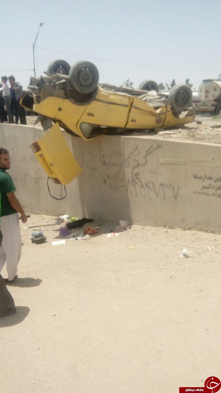 سرعت بالا، تاکسی سمند را واژگون کرد + تصاویر