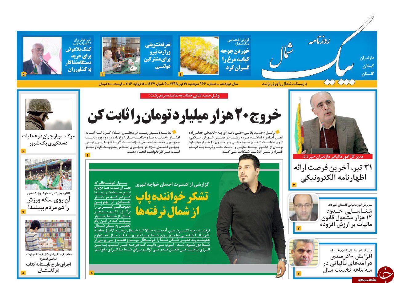 صفحه نخست روزنامه های استان&zwnj; دوشنبه 21 تیر ماه