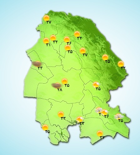 آسمان صاف و وزش باد در اهواز