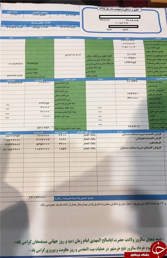 &laquo;فتاح&raquo; فیش حقوقش را نشان داد + عکس