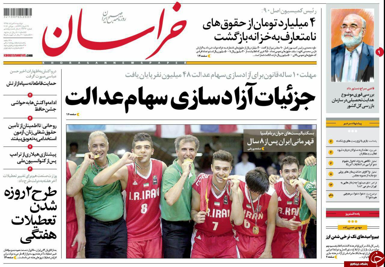 صفحه نخست روزنامه های خراسان رضوی دوشنبه 11 مرداد
