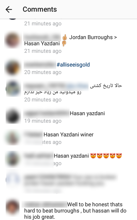 کل&zwnj;کل طرفداران حسن یزدانی در اینستاگرام جردن باروز +کامنت&zwnj;ها