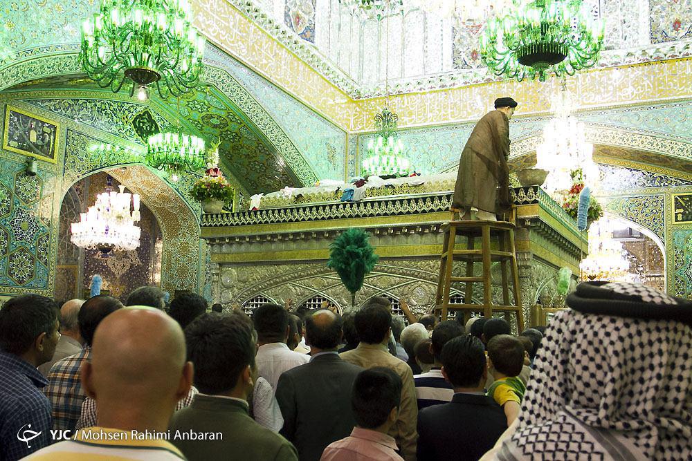 تعویض گل های ضریح مطهر حضرت رضا(ع)+ تصویر