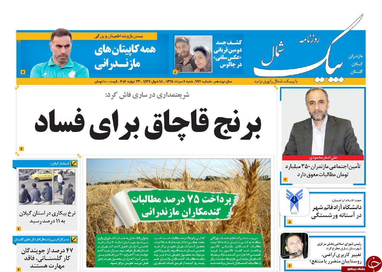 صفحه نخست روزنامه های استان شنبه 2 مرداد ماه