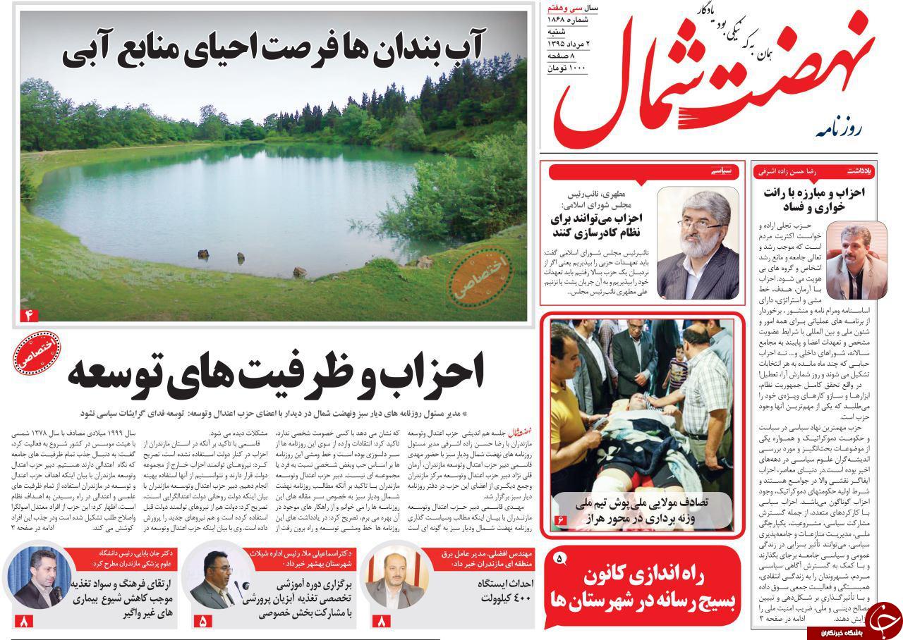 صفحه نخست روزنامه های استان شنبه 2 مرداد ماه