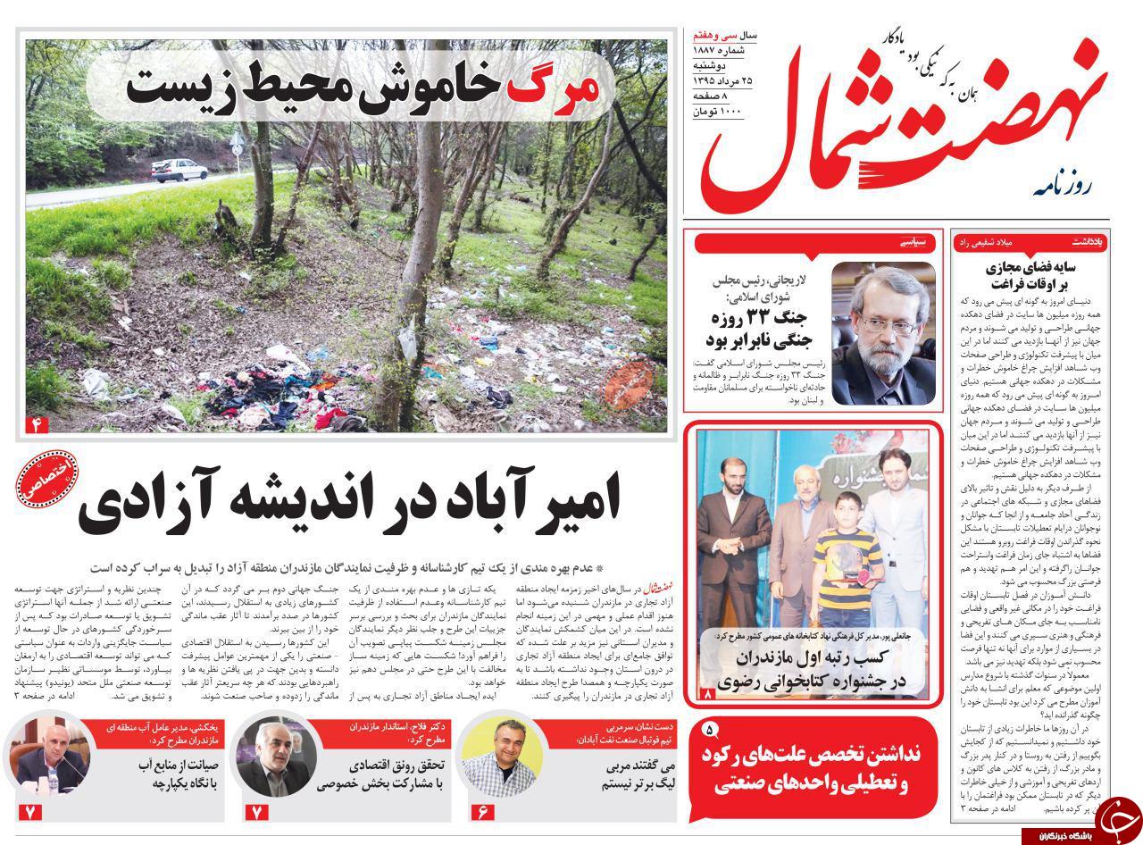 صفحه نخست روزنامه های استان دوشنبه 25 مرداد