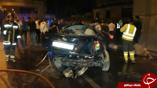 برخورد مرگبار بسترن با ستون&zwnj;های سیمانی اتوبان بابایی/ 3 سرنشین خودرو در دم جان باختند