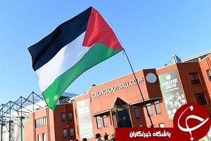 استادیوم فوتبال مملو از پرچم‌های فلسطین و شعار در حمایت از مردم مظلوم فلسطین + فیلم