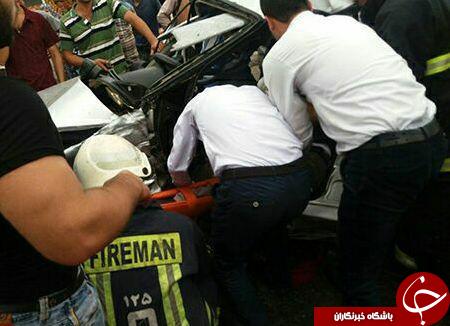 تصادف شدید خودروی سواری در جاده سنگر