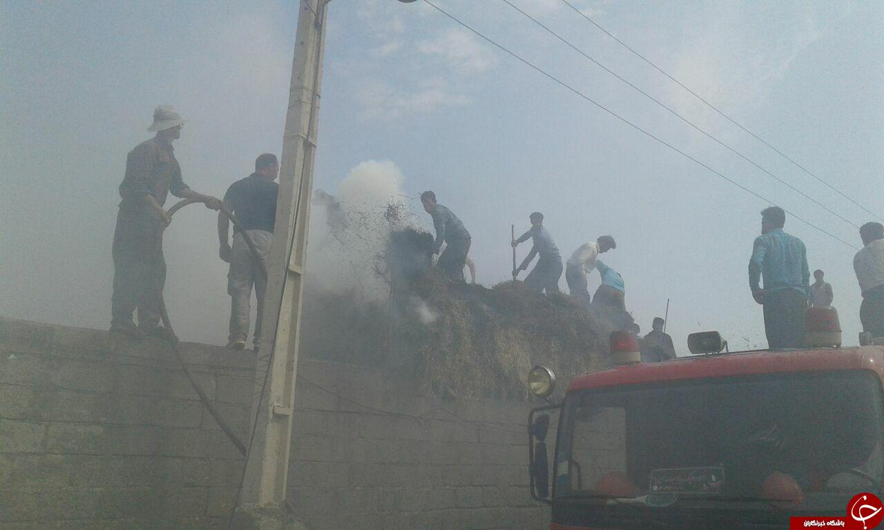 آتش سوزی انبار علوفه در روستای ابراهیم&zwnj;حصاری + تصاویر