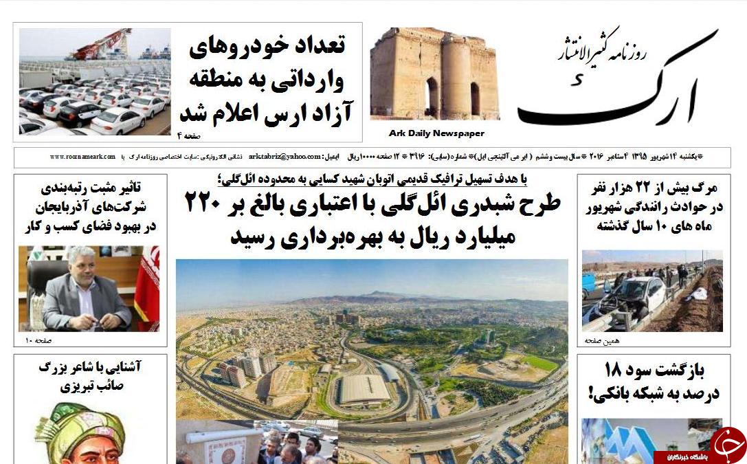 صفحه نخست روزنامه استان&zwnj;آذربایجان شرقی یکشنبه 14شهریور ماه