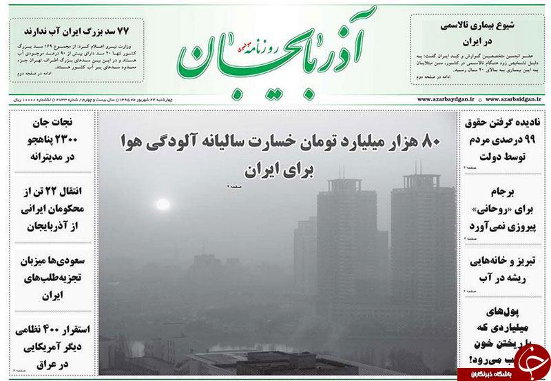 صفحه نخست روزنامه استان&zwnj;آذربایجان شرقی 4شنبه 24شهریور ماه