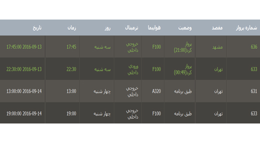 برنامه پرواز فرودگاه بین المللی گرگان چهارشنبه 24 شهریور